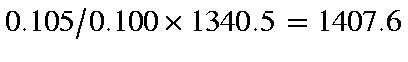$0.105/0.100 \times 1340.5 = 1407.6$